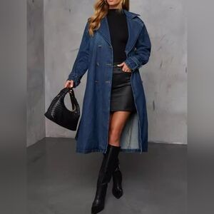 Button Up Long Sleeve Longline Denim Jacket